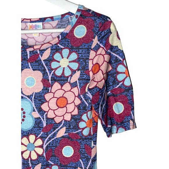 LuLaRoe XXS Blue Floral Stretch Midi Dress Short Sleeve Casual - Picture 7 of 8